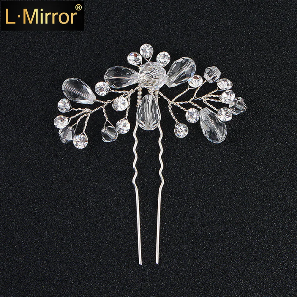 

L.Mirror 1Pcs Headwear Handmade Crystals-Studded Hairpins U-Shaped Pins Paty Dresses Accessories