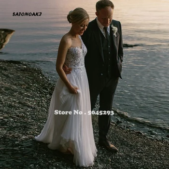 SATONOAKI Elegant Beach Wedding Dresses One Shoulder Backless Lace Appliques Sleeveless Chifffon Wedding Gowns robe de mariee
SATONOAKI Elegant Beach Wedding Dresses One Shoulder Backless Lace Appliques Sleeveless Chifffon Wedding Gowns robe de mariee