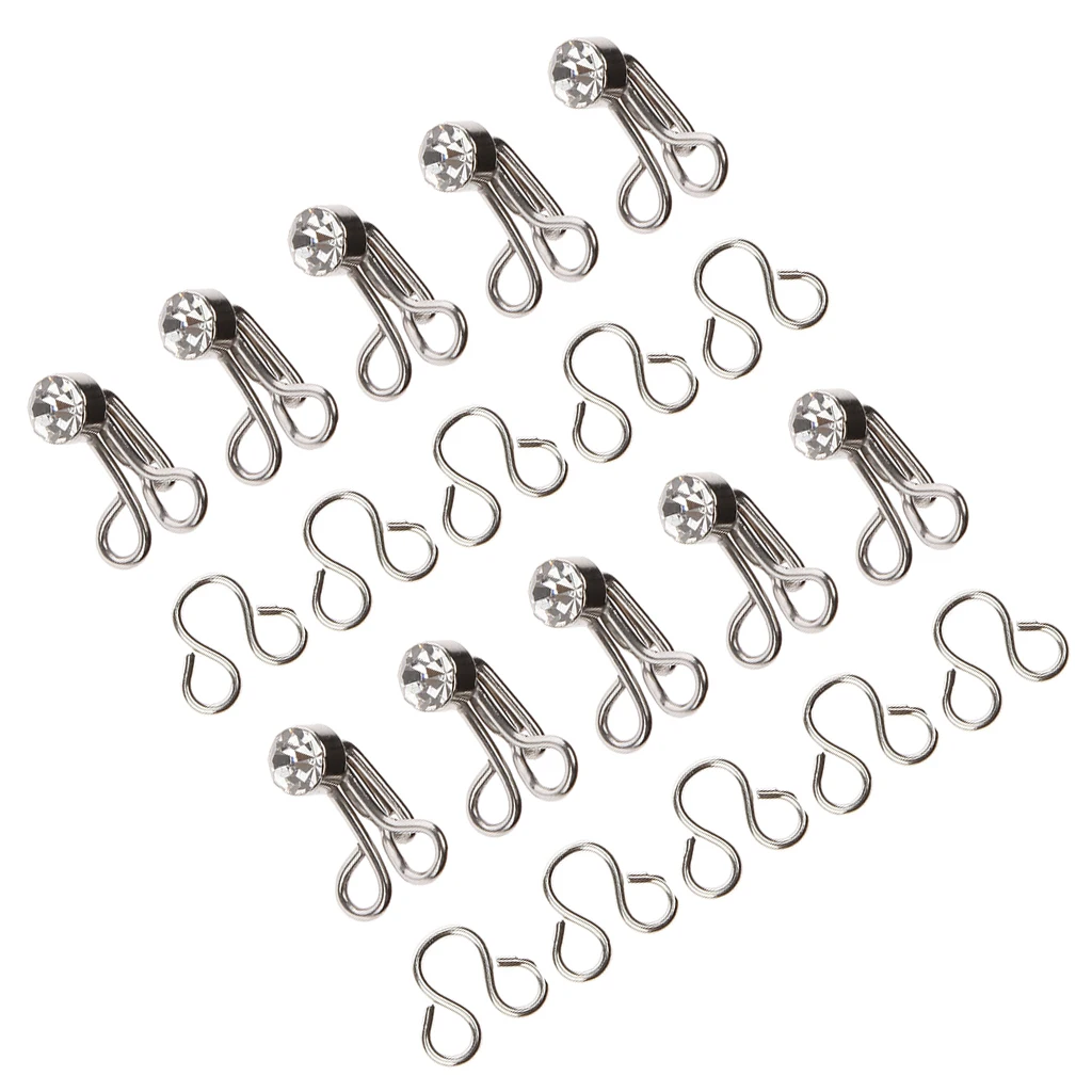 10pcs Collar Hook Fasteners for Skirt Dress Sewing with Rhinestone Silver 10pcs Collar Hook Fasteners for Skirt Dress Sewing with Rhinestone Silver