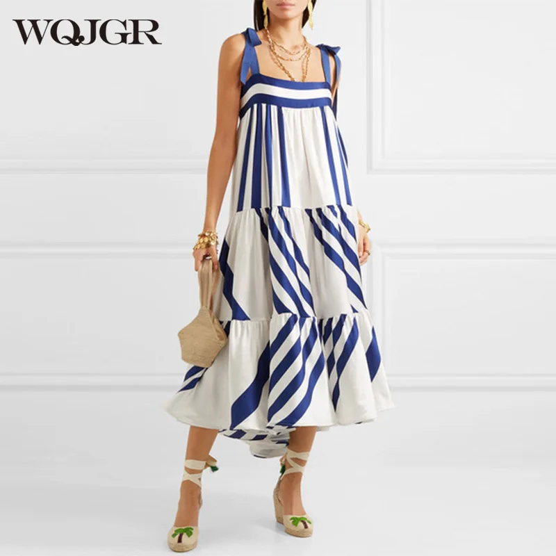 WQJGR Summer Dress 2020 Sleeveless Slash Neck Blue and White Striped Party Dress Women Fashion New Elegant Dress
WQJGR Summer Dress 2020 Sleeveless Slash Neck Blue and White Striped Party Dress Women Fashion New Elegant Dress