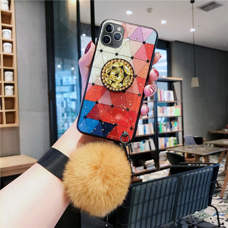 Роскошный Алмазный милый мягкий чехол со шнурком и шариком для iphone 12 mini 11ProMax X XS XR 7