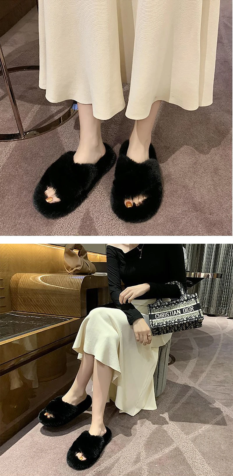 Women Slippers Pink Winter Warm Soft Fluffy Plush House Slides Shoes For Home Fashion Non Slip Flat Fur Women Bedroom Slippers