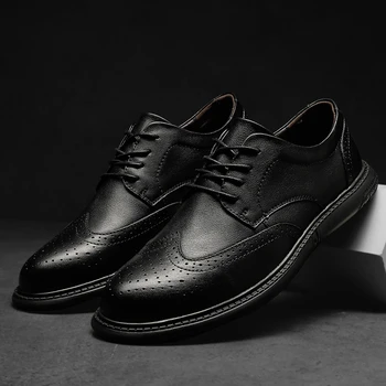 

Fashion Paisley Embossing Brogues Mens Casual Dress Oxford Shoes Full Grain Leather Flats British Style Quality Big Size Lace Up