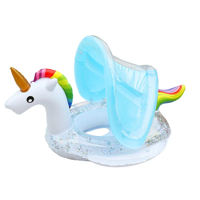 Inflatable Adorable Animal Unicorn Flamingo Sunshine Heat Escape Sunshade Spangly Children Swimming Floating Ring Kids Pool Prop | Игрушки и