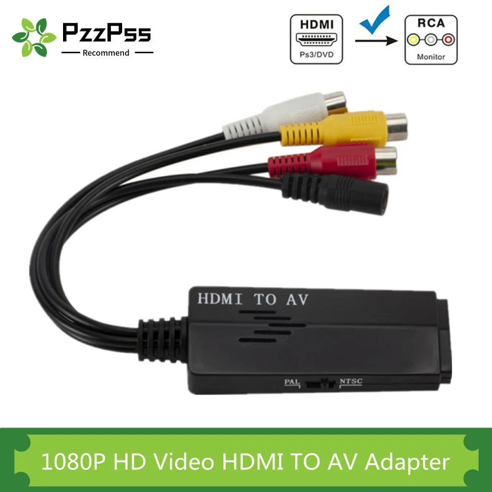 PzzPss HDMI To RCA Cable 1080P HD Video Audio Converter Male AV Component For TV VHS VCR DVD Recorders |