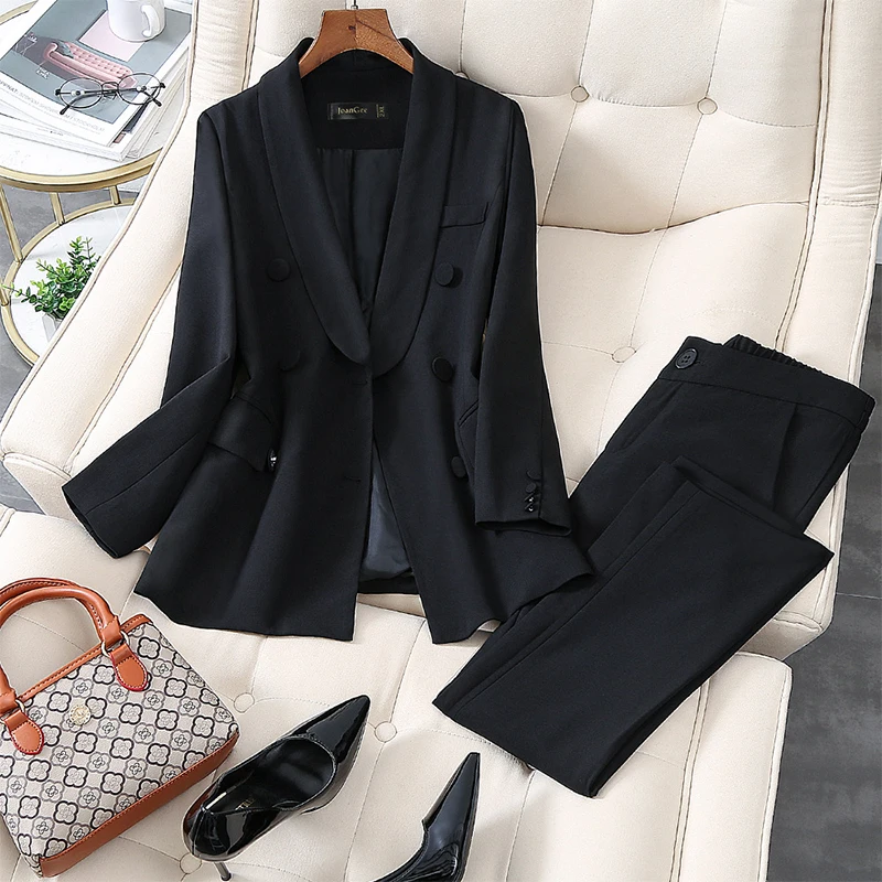 Work Pant Suits OL 2 Piece Sets Double Breasted Autumn Blazer Jacket & Elastic Waist Zipper Trousers Suit For Women Set Feminino
Work Pant Suits OL 2 Piece Sets Double Breasted Autumn Blazer Jacket & Elastic Waist Zipper Trousers Suit For Women Set Feminino