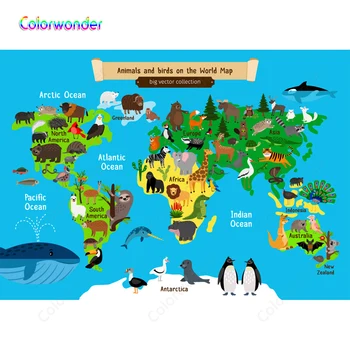 Animals and Birds on the World Map for boys and girls Party Baby Shower Children Birthday Photography Background
Animals and Birds on the World Map for boys and girls Party Baby Shower Children Birthday Photography Background