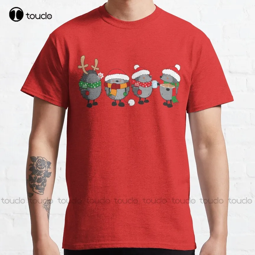 

Классическая футболка с изображением рождественских ежей, футболки большого размера для женщин, индивидуальная футболка в стиле унисекс для подростков с цифровой печатью, женская футболка