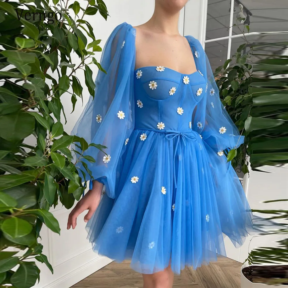 Verngo Elegant Blue Tulle Short Prom Dresses 2021 Puff Long Sleeves Sweetheart 3D Flowers Above Knee Length Cocktail Party Gowns
Verngo Elegant Blue Tulle Short Prom Dresses 2021 Puff Long Sleeves Sweetheart 3D Flowers Above Knee Length Cocktail Party Gowns