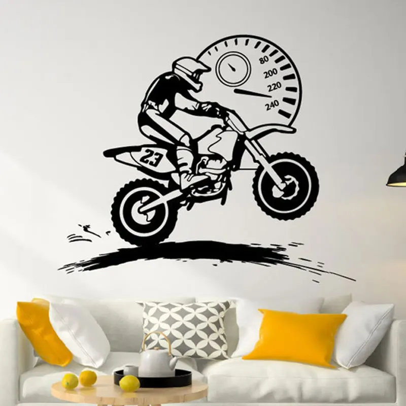 

Freestyle Motocross Speedometer Wall Sticker Vinyl Home Decor Boys Room Motorcyclist Dirt Bike Moto Bike Wall Decals Mural A544
