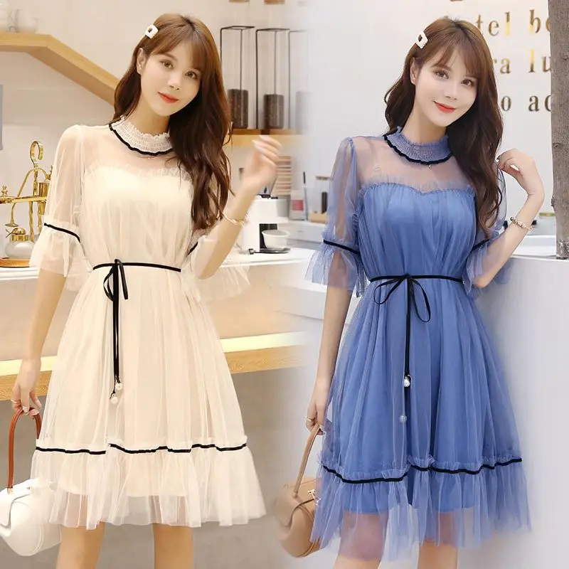 Fall 2020 New Fashion Women's Small Fresh Short Sleeve Mesh Mid-length Dress Lace Patchwork Slim Hollow Stand Collar Women Dress
Fall 2020 New Fashion Women's Small Fresh Short Sleeve Mesh Mid-length Dress Lace Patchwork Slim Hollow Stand Collar Women Dress