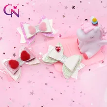 CN 12 Pcs/Banyak 3 "Gemerlapan Glitter Rambut Klip untuk Anak Perempuan Merah Kristal Hati Pom Rambut Busur Hari Valentine aksesoris Rambut(China)