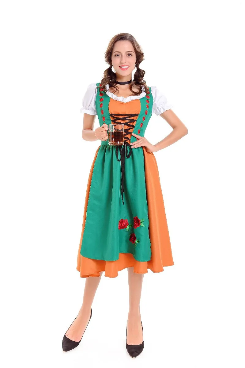 

Women German Beer Maid Peasant Dirndl Uniforms Oktoberfest Beer Girl Fancy Long Dress Adult Halloween Party Costume