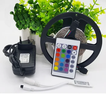 5 meter RGB Led Strip Light 2835 60Leds/M Flexible Ribbon Tape+12v 2A adapter + mini 24Key led Strip for home decorative lights 
5 meter RGB Led Strip Light 2835 60Leds/M Flexible Ribbon Tape+12v 2A adapter + mini 24Key led Strip for home decorative lights