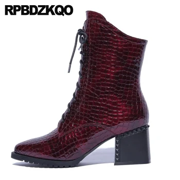 women wine red pointed toe chunky big size snakeskin snake block plus high heel front lace up casual ankle boots autumn 10 shoes
women wine red pointed toe chunky big size snakeskin snake block plus high heel front lace up casual ankle boots autumn 10 shoes