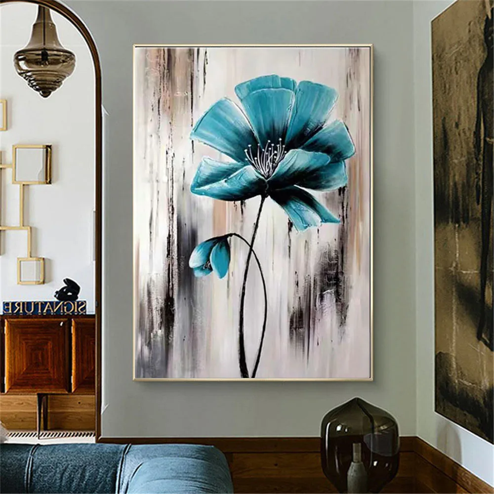 Modern abstract home decor wall art hand-painted oil painting blue flower canvas painting art knife painting in room porch mural
Modern abstract home decor wall art hand-painted oil painting blue flower canvas painting art knife painting in room porch mural