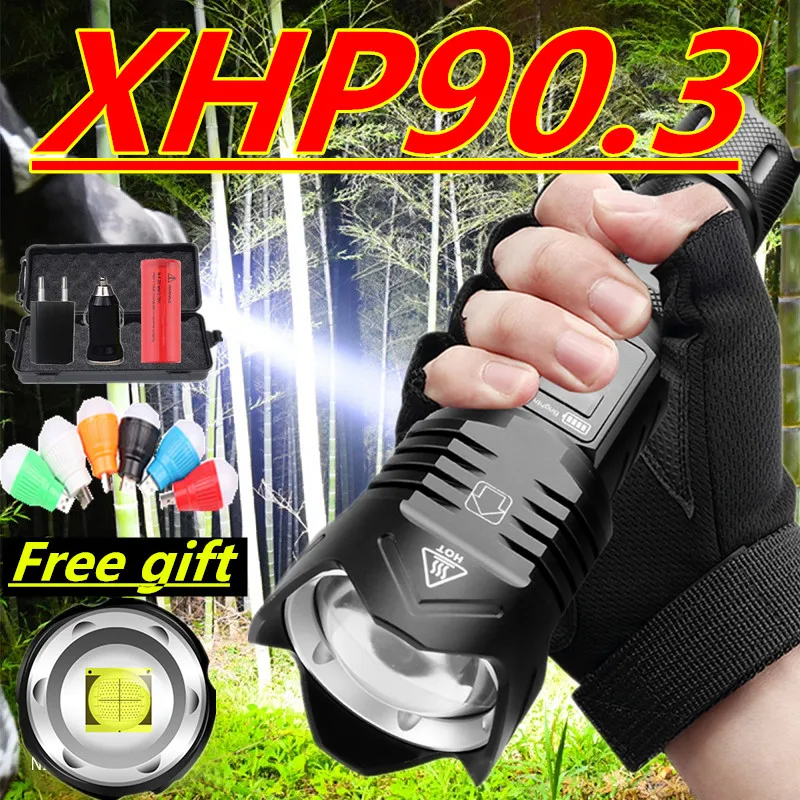 Super Bright XHP90.3 Led flashlight Ultra Bright torch Camping light waterproof Zoomable Bicycle Light with 18650 26650 battery
Super Bright XHP90.3 Led flashlight Ultra Bright torch Camping light waterproof Zoomable Bicycle Light with 18650 26650 battery