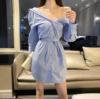 Fashion Women Dress Off-Shoulder High Waist Solid Color Ladies Dress Summer and Spring 2020 New Sexy Women Clothing
