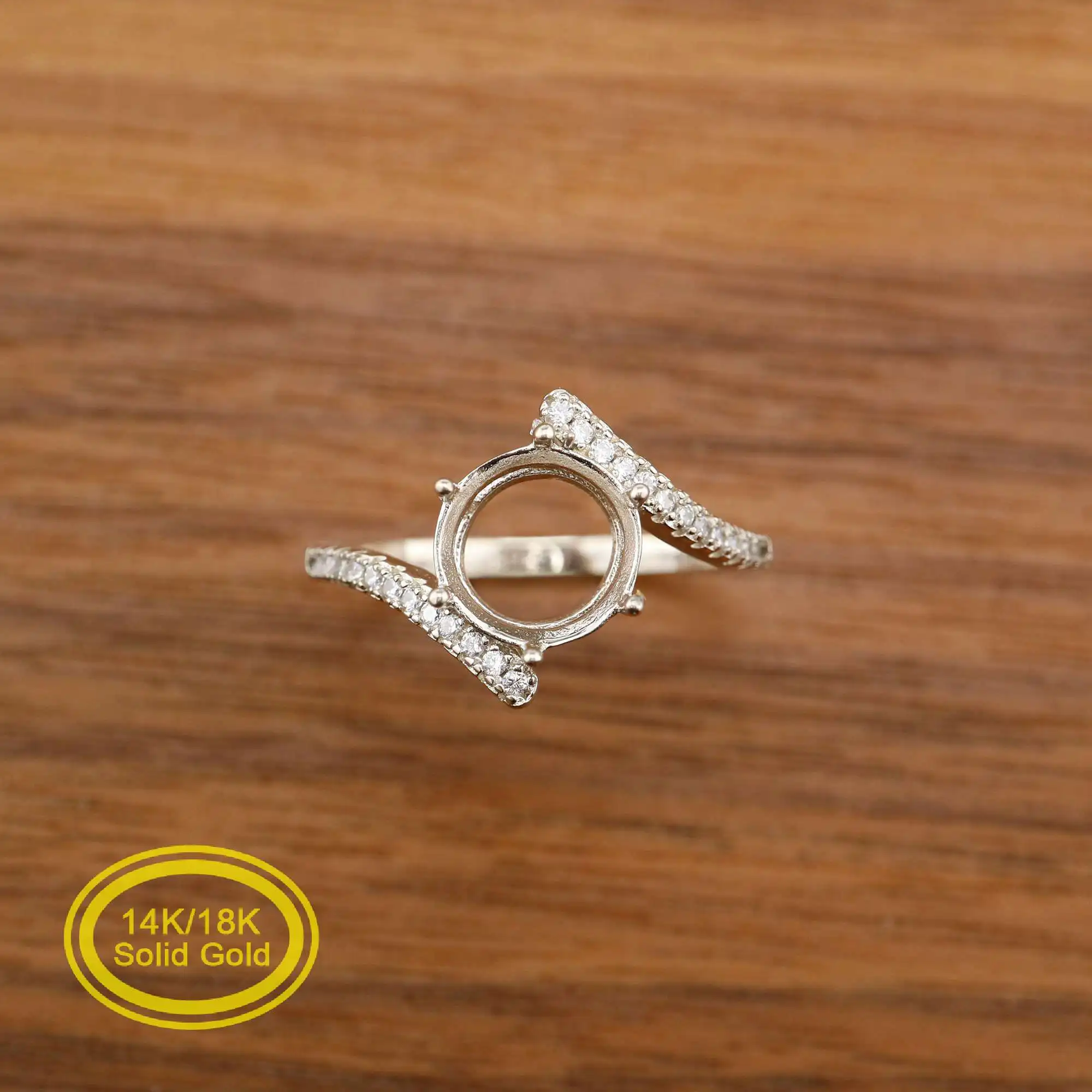 Round Prong Ring Settings Solid 14K/18K Rose White Gold with Moissanite Accents DIY Bypass Shank Tray for Gemstone 1212063
Round Prong Ring Settings Solid 14K/18K Rose White Gold with Moissanite Accents DIY Bypass Shank Tray for Gemstone 1212063