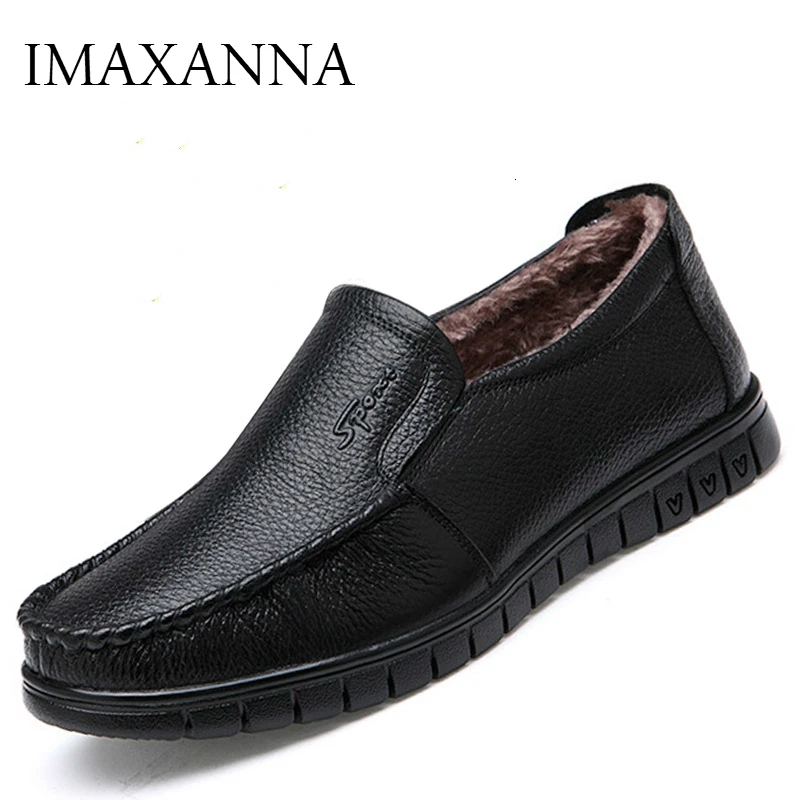 IMAXANNA Winter Shoes Men Genuine Leather Keep Warm Casual Loafers Comfortable Driving Zapatos De Hombre | Обувь