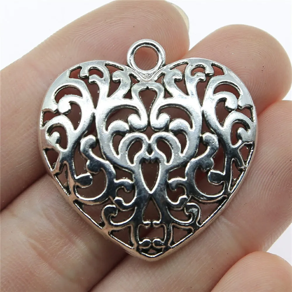 

4Pcs 35x35mm Carved Heart Charms Hand Made Jewelry Accessories For Jewelry Making Antique Silver Color Alloy Charms