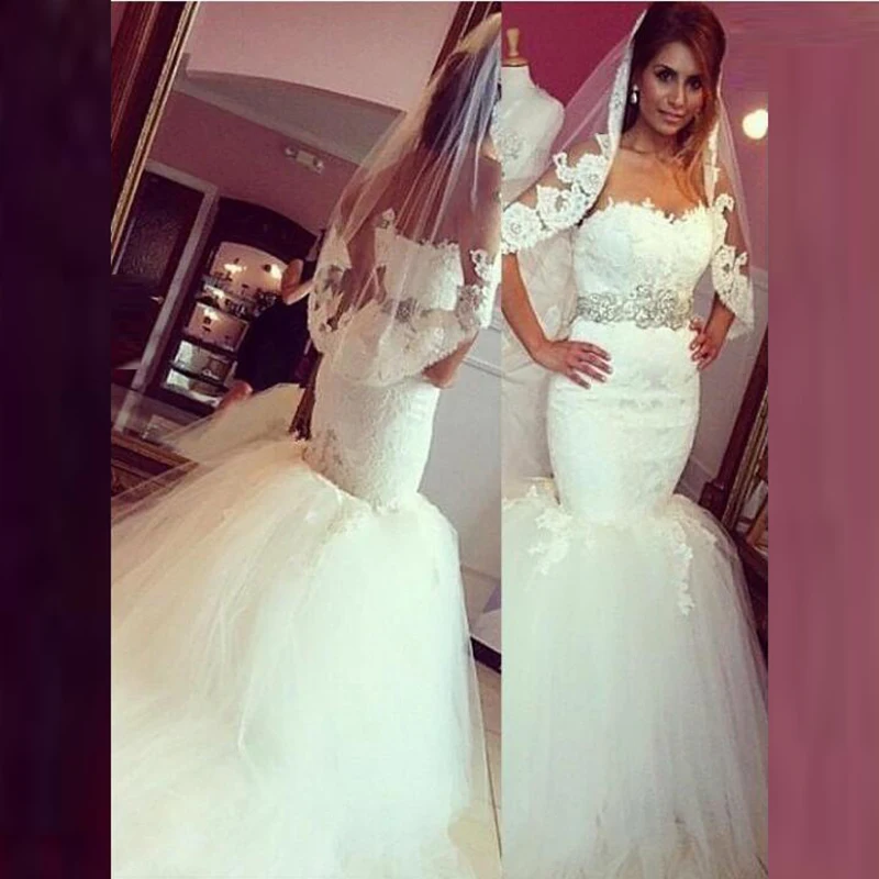 Modern Elegant Lace Mermaid Backless Bridal Wedding Dresses Sweetheart Drop Waist Wedding Gowns for Bride Applique with Belt
Modern Elegant Lace Mermaid Backless Bridal Wedding Dresses Sweetheart Drop Waist Wedding Gowns for Bride Applique with Belt