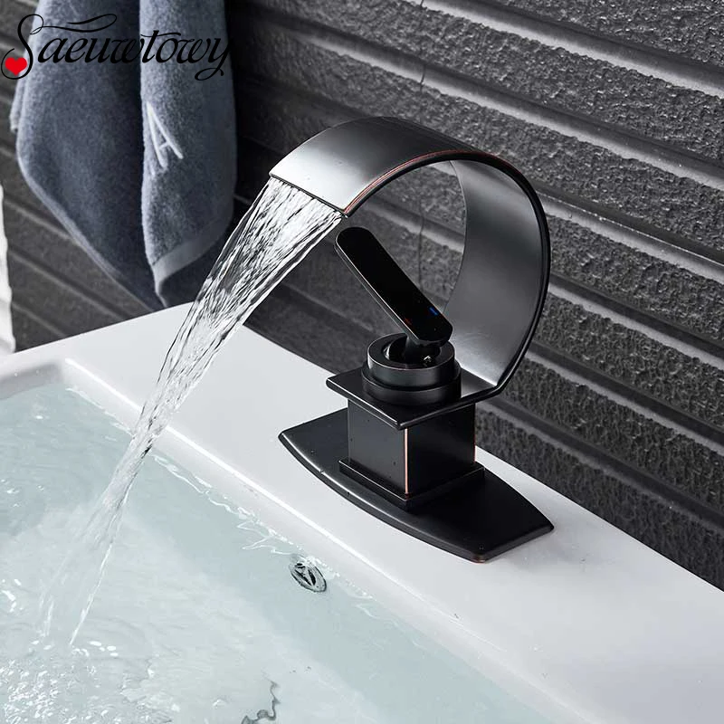 

Single Hole Double Handle Hot And Cold Faucet Faucet Creative Waterfall Water Outlet Sink Mixer Bathroom Basin Faucet