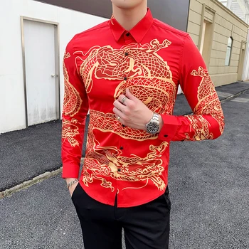 Chinese Style Dragon Print Shirt Men Long Sleeve Mens Casual Shirts Slim Fit Streetwear Men Shirt Dress Club Tuxedo
Chinese Style Dragon Print Shirt Men Long Sleeve Mens Casual Shirts Slim Fit Streetwear Men Shirt Dress Club Tuxedo