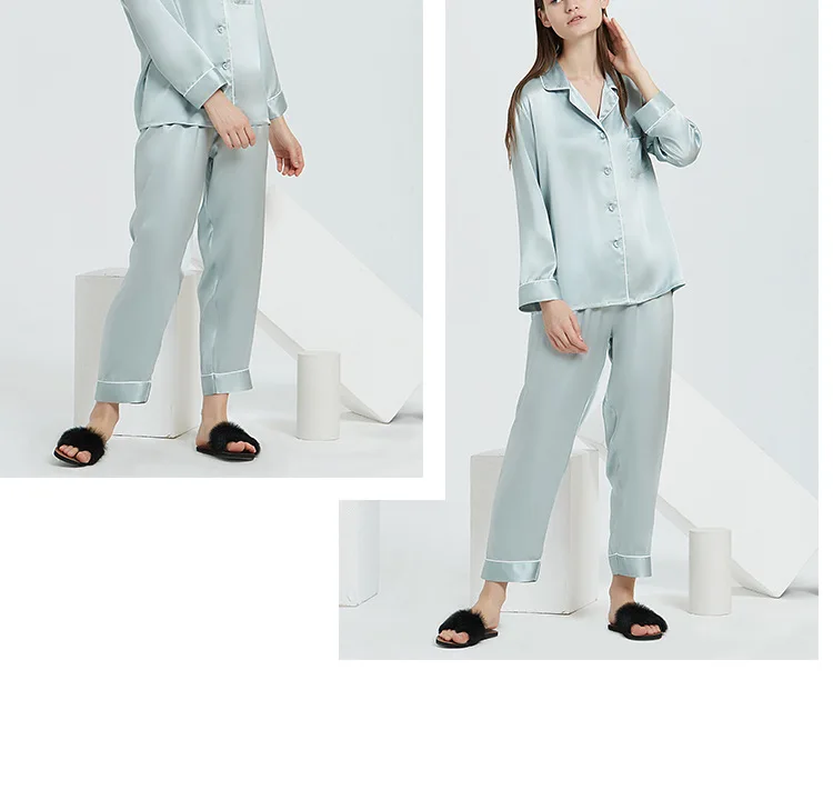 16 Momme Mulberry Silk Pyjama 100% Silk Luxury Long Sleeve Trouser Female Real Silk Homewear Summer Sleepwear Women Pijama 16 Momme Mulberry Silk Pyjama 100% Silk Luxury Long Sleeve Trouser Female Real Silk Homewear Summer Sleepwear Women Pijama