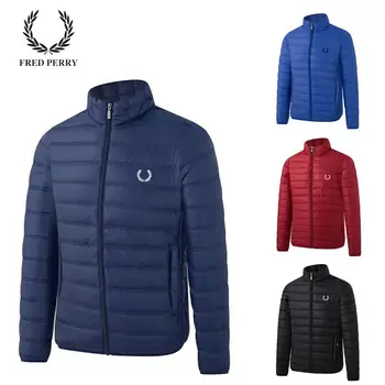 

Brand FRED- PERRY- Men Down Jacket Men's Slim Thick Warm Solid Color Hooded Down Coats Fashion Casual Down Jackets Male 1FP7