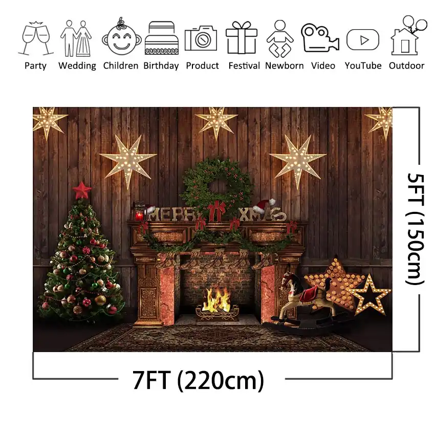 christmas photography backdrops fireplace xmas tree decoration