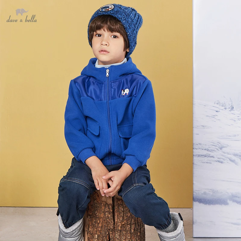 

DKY19473 dave bella winter kids unisex fashion jacket soild button pockets hooded coat children high quality outerwearar