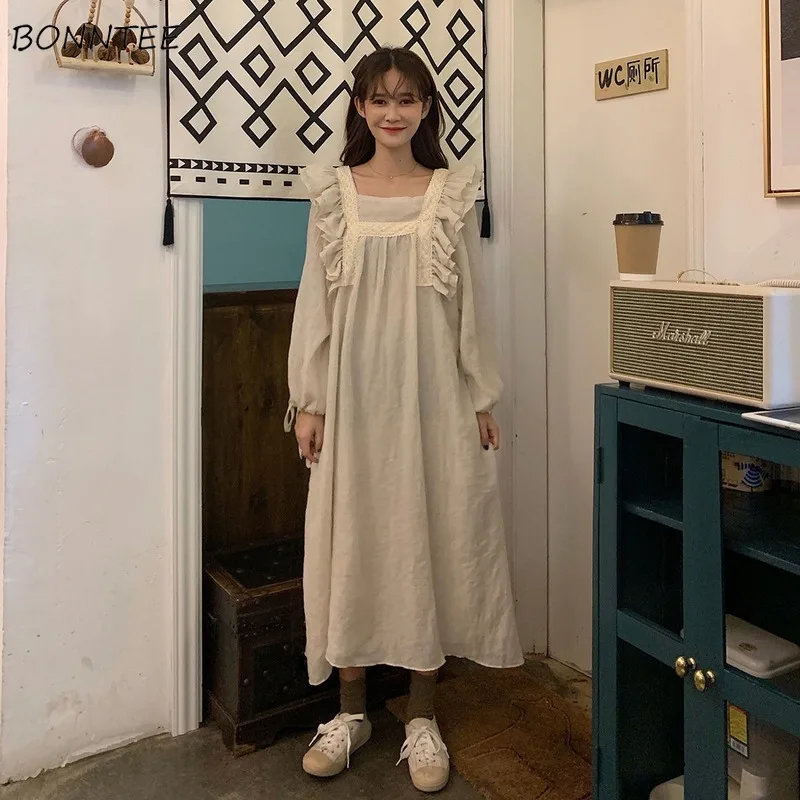 Dress Women Solid Student Temperament Empire Ruffles Square Collar Retro Autumn Daily Feminino Vestidos Fashionable Ulzzang New
Dress Women Solid Student Temperament Empire Ruffles Square Collar Retro Autumn Daily Feminino Vestidos Fashionable Ulzzang New