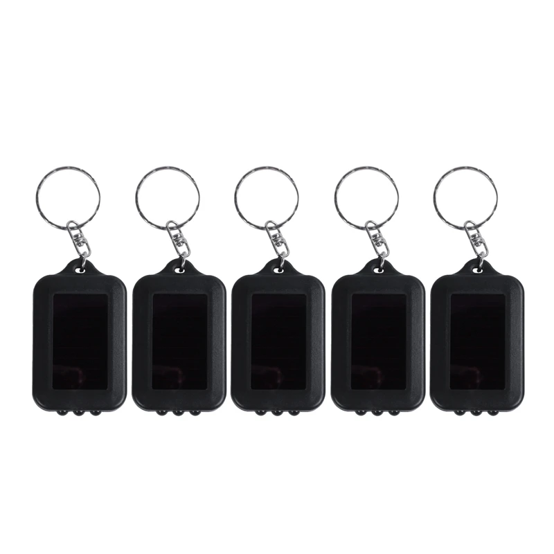 5x Emergency 3 LED Torch Flashlight Key Fob Solar Energy Power Keychain Lamp Light (Black)