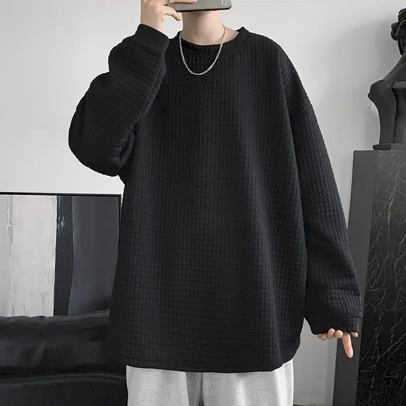 

Fonekie Oversized Waffle Pullover Casual Long Sleeve Tshirt Men Women Spring Autumn Loose Wild Couple Crewneck Tops Mens Clothes