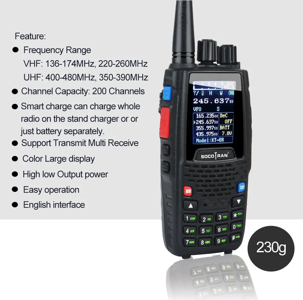 Рация Quad Band UHF VHF 136 147 МГц 400 470 220 270 350 390 МГц|Рации| |