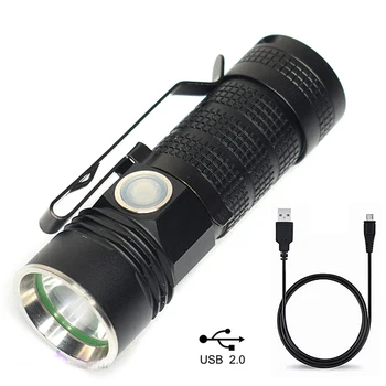 

T2 Mini Glare Small XPL-V6 Led Flashlight Pocket Memory USB Rechargeable Torch Flash Light with Belt Clip Outdoor Camping Torch