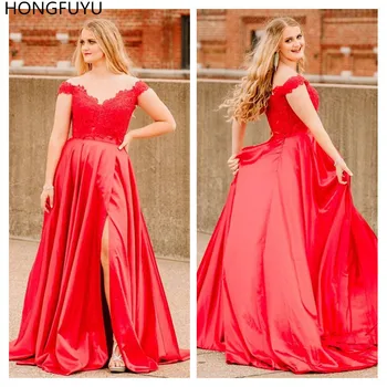 HONGFUYU Sleeveless Satin Red Prom Evening Party Gowns Off Shoulder Lace A Line Formal Dresses Long vestidos de fiesta Side Slit
HONGFUYU Sleeveless Satin Red Prom Evening Party Gowns Off Shoulder Lace A Line Formal Dresses Long vestidos de fiesta Side Slit