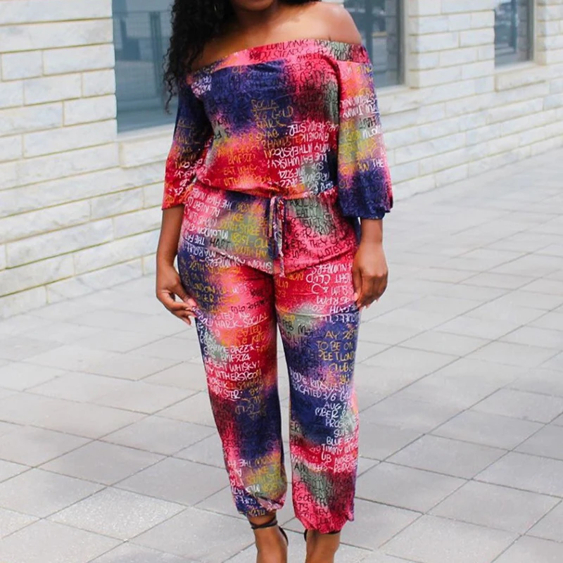 Dye Letter Print Sexy Off Shoulder Loose Jumpsuits Slash Neck Full Sleeve Bandage Plus Size Women Casual Overalls Club Romper
Dye Letter Print Sexy Off Shoulder Loose Jumpsuits Slash Neck Full Sleeve Bandage Plus Size Women Casual Overalls Club Romper