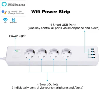 Smart WIFI power strip EU Extendable Socket with 4 plug and 4 USB Socket port compatible with Amazon Alexa and Google Nest
Smart WIFI power strip EU Extendable Socket with 4 plug and 4 USB Socket port compatible with Amazon Alexa and Google Nest
