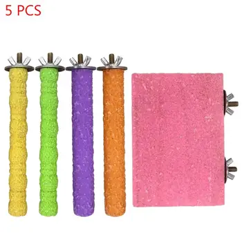 

5Pcs Bird Perch Parakeet Chewing Grinding Toys Rough Sand Wood Perch Parrot Cage Stand Platform Accessories