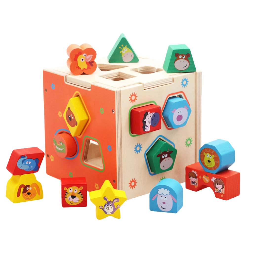 Colorful Shape Sorting Cube Wooden Puzzle Box Toy With 15 Shapes, Toy Gift Colorful Shape Sorting Cube Wooden Puzzle Box Toy With 15 Shapes, Toy Gift