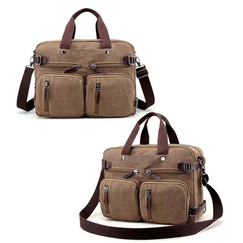 Fashion Men Canvas Bag Leather Briefcase Travel Suitcase Messenger