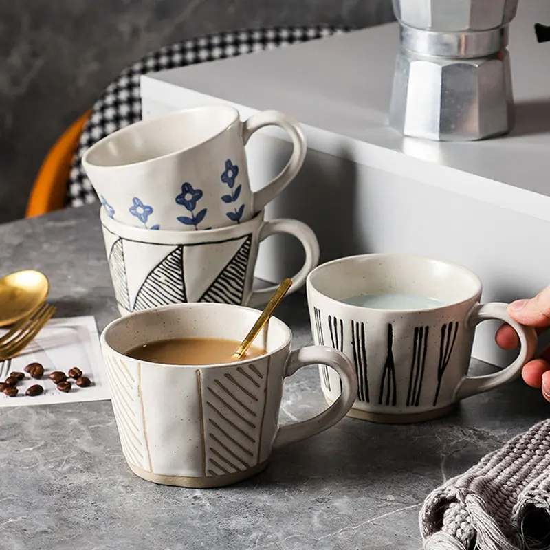 Japan Style Hand Painted Pottery Mugs Vintage Personalized Ceramic Cups Geometric Flower Mug For Coffee Tea Milk Water Drinkware Japan Style Hand Painted Pottery Mugs Vintage Personalized Ceramic Cups Geometric Flower Mug For Coffee Tea Milk Water Drinkware