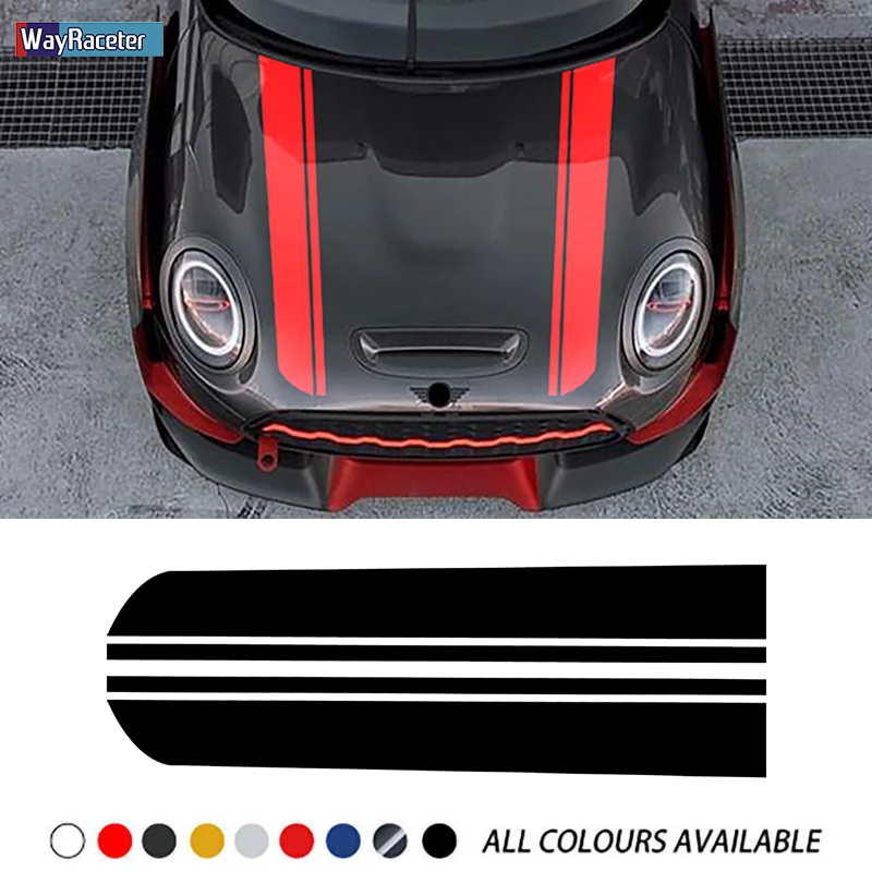 

2 Pcs Car Hood Sticker Bonnet Stripes Vinyl Decal For MINI Cooper R60 Countryman F60 F55 F56 R56 R50 R53 Clubman F54 R55 R58