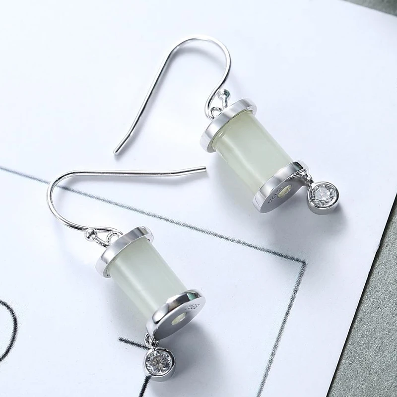 

Original New silver inlaid natural Hetian white jade earrings Chinese style retro charm minority design women's brand jewelry