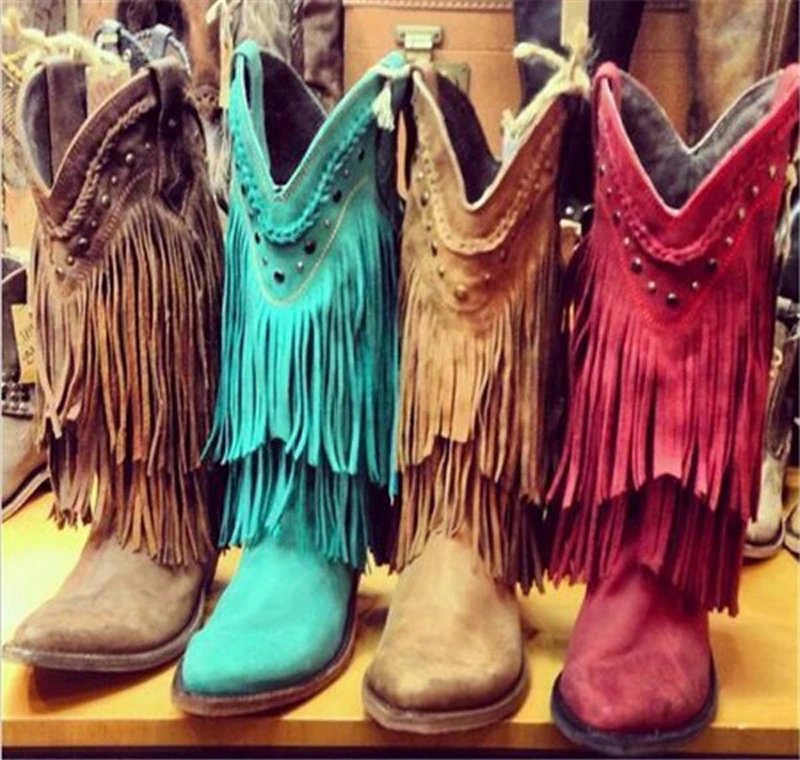 Women Mid-calf Low Heel Bohemia Style Gladiator Motorcycle Boots Fringed Cowboy Boots Shoes Spring Autumn Women Tassel Boots
Women Mid-calf Low Heel Bohemia Style Gladiator Motorcycle Boots Fringed Cowboy Boots Shoes Spring Autumn Women Tassel Boots
