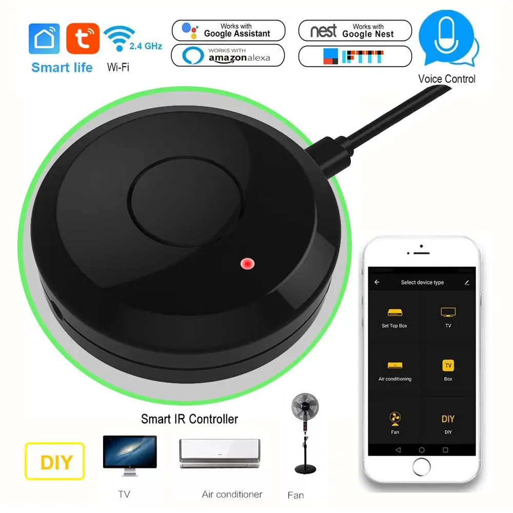 smart home wifi IR remote control Voice Control Air conditioner TV box via Alexa Google IFTTT Wifi universal IR controller
smart home wifi IR remote control Voice Control Air conditioner TV box via Alexa Google IFTTT Wifi universal IR controller