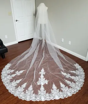 Real Image White Wedding Veils Three Meters Long Veils Lace Applique One Layers Cathedral Length Bridal Veil
Real Image White Wedding Veils Three Meters Long Veils Lace Applique One Layers Cathedral Length Bridal Veil