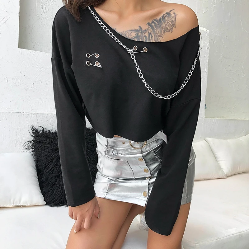Cuteandpsycho Metal Chain Sweatshirts Women O Neck Long Sleeve Cropped Tops Loose Casual Basic Pullovers Autumn Solid Streetwear
Cuteandpsycho Metal Chain Sweatshirts Women O Neck Long Sleeve Cropped Tops Loose Casual Basic Pullovers Autumn Solid Streetwear